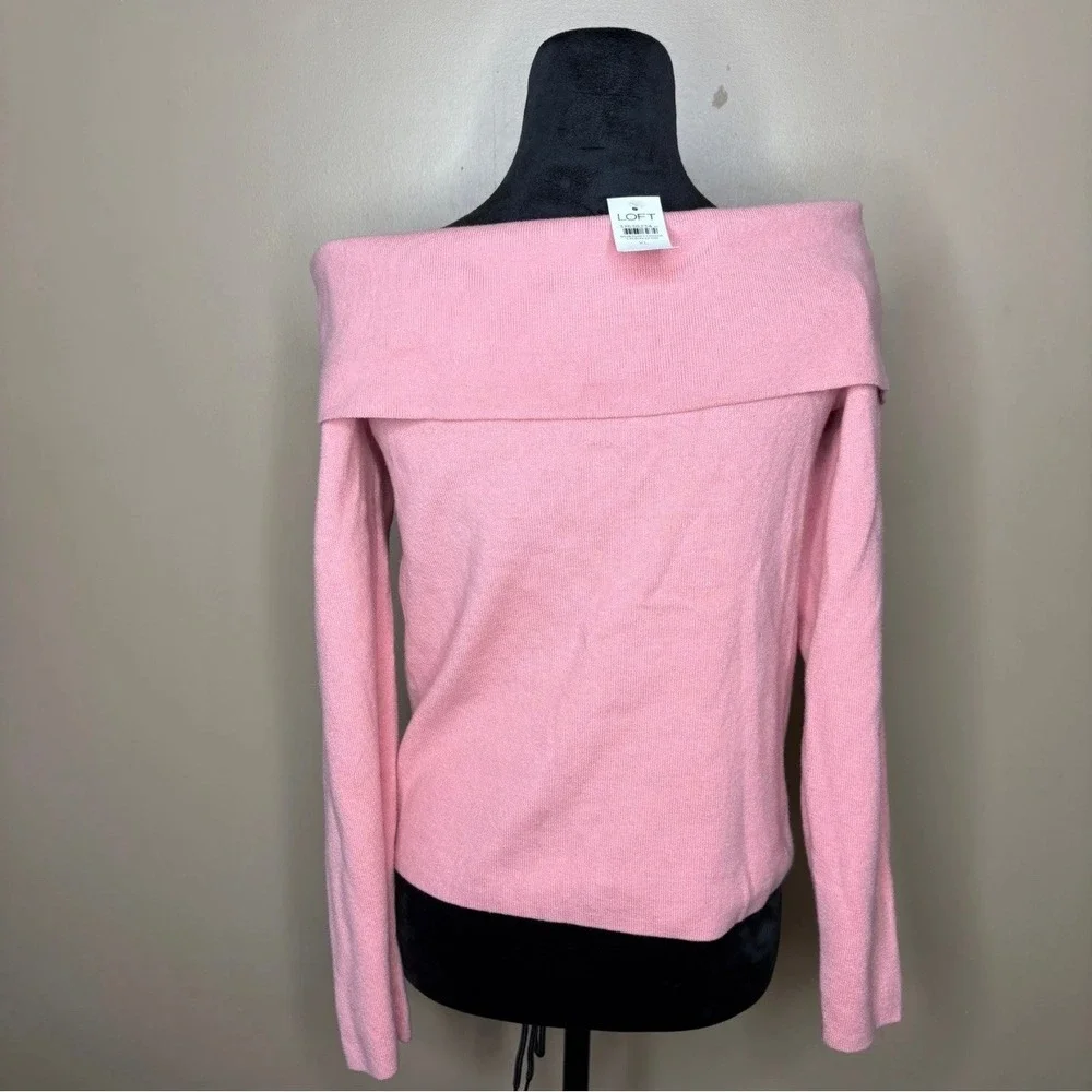 Loft Womens XL Sweater Pink Off the Shoulder Long Sleeve Ribbed Knit NWT Soft